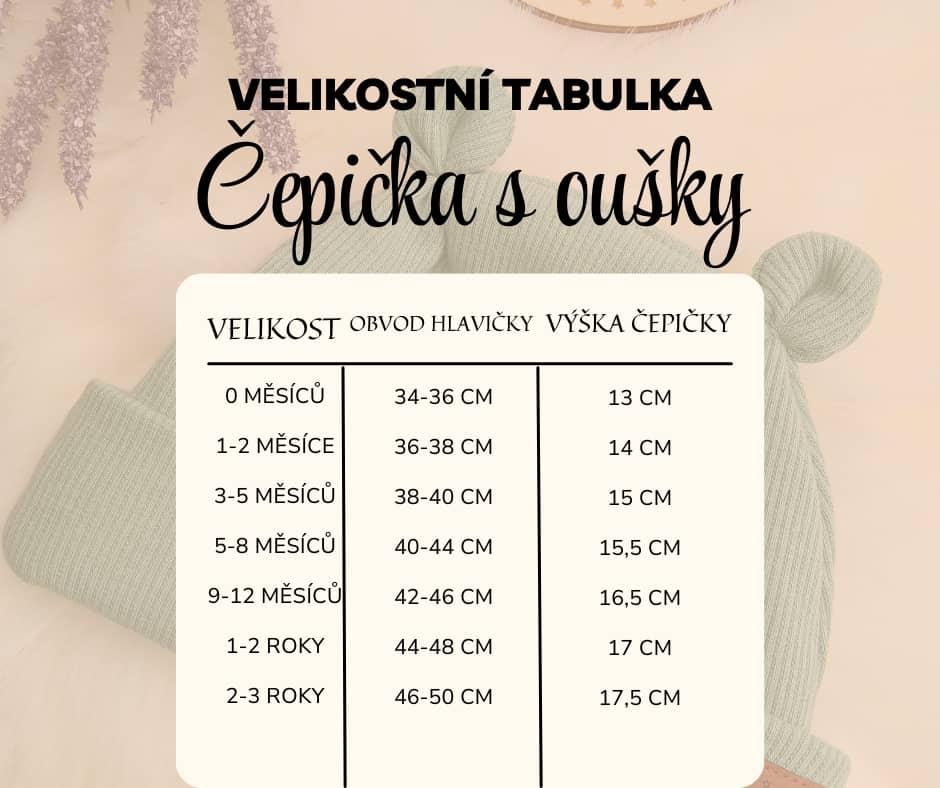 freecompress-Velikostní tabulka čepička s oušky